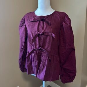 Burgundi Bow-Tie Peplum Blouse